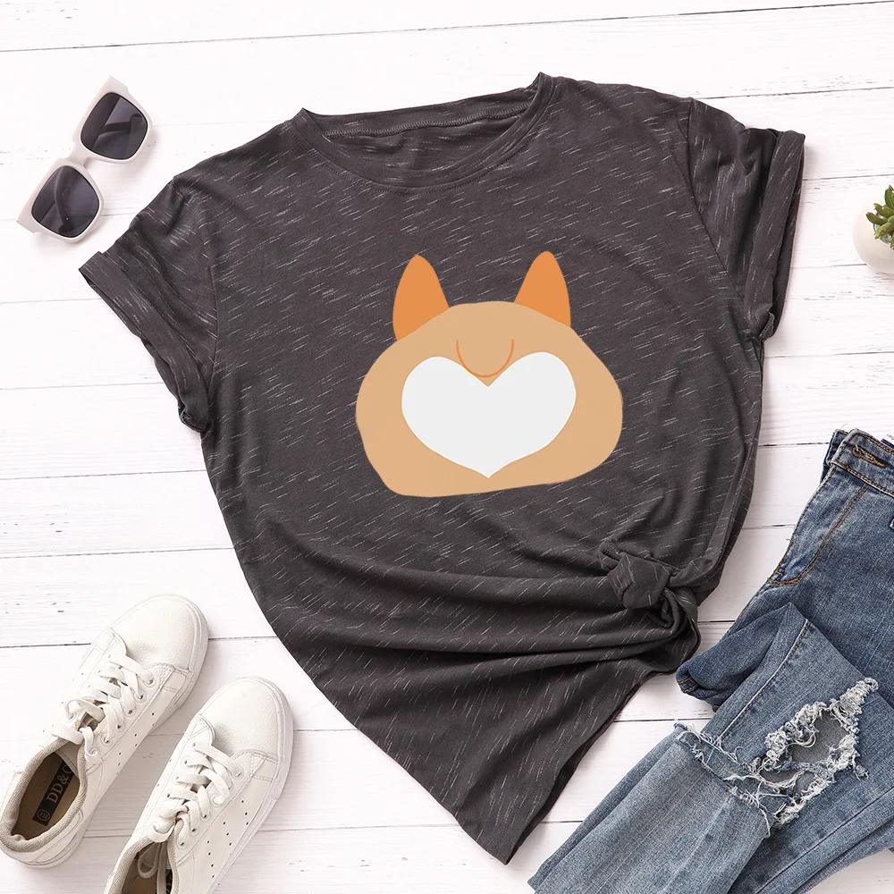

Plus Size New Fox Heart Print T Shirt Women 100% Cotton O Neck Short Sleeve T-Shirt Funny T Shirts T Shirts Top Tees Female