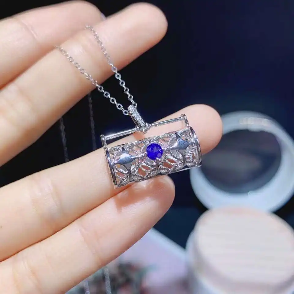 

Retro big lucky Safety lock Natural blue sapphire gem pendant S925 silver Natural gemstone Pendant women girl party gift jewelry