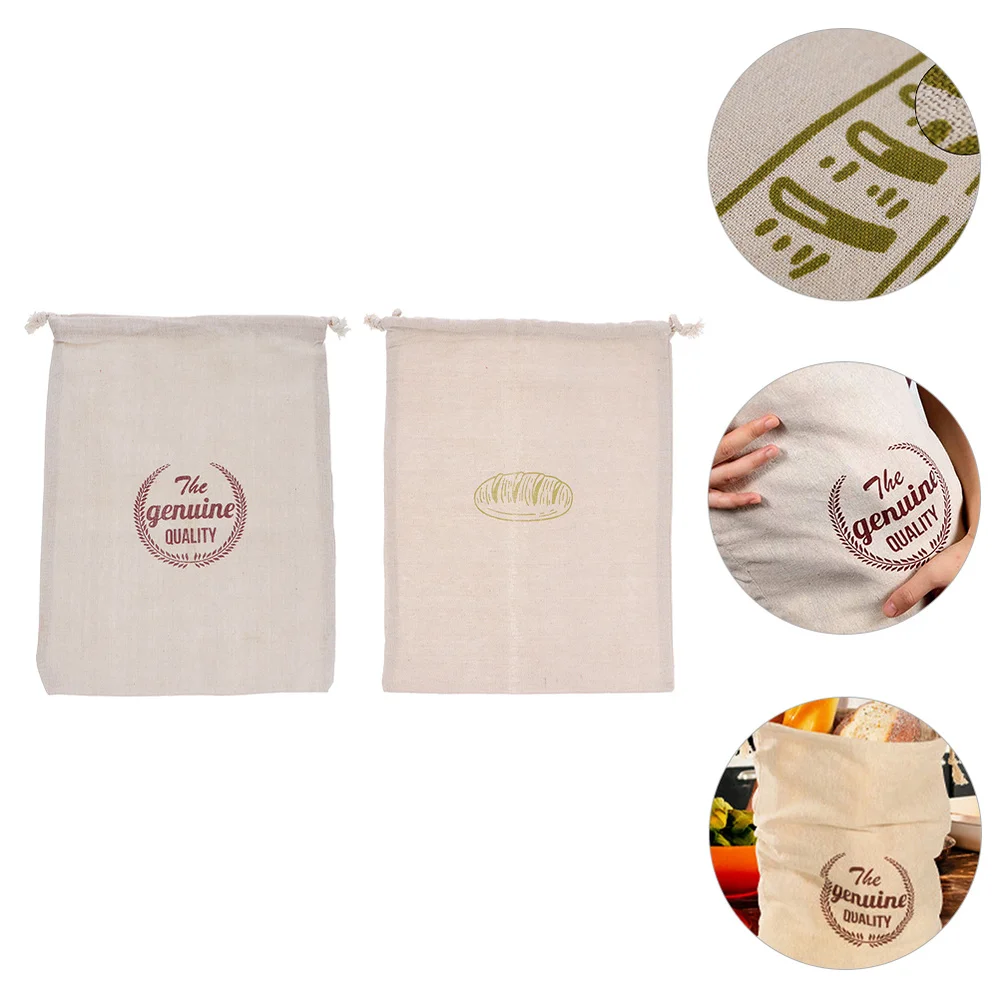 

2pcs Reusable Linen Bread Pouches Unbleached Bread Bags Loaf Bag Drawstring Bags