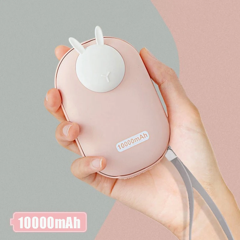 

10000mAh Power Bank Cute Rabbit Power Bank for Mobile Phone External Battery USB Rechargeable Hand Warmer for iPhone13 Xiaomi