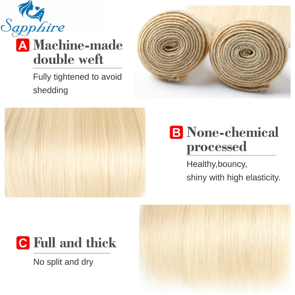

Sapphire Hair 613 Blonde Hair Bundles Brazilian Hair Weave Bundles 100% Honey Blonde Straight Human Hair Extensions Remy Hair
