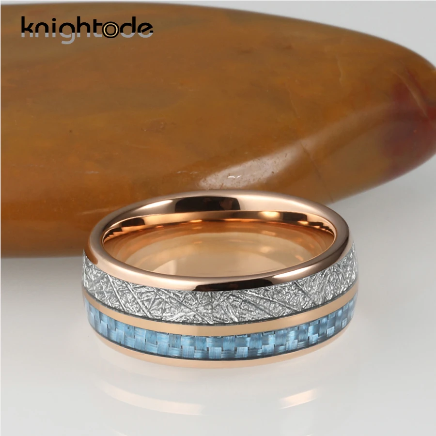 8 мм розовое золото вольфрам карбид кольца белый метеорит/Синий углеродное