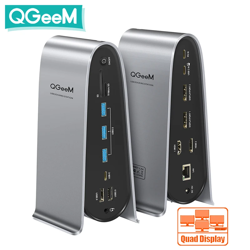 QGeeM 17 IN 1 USB Hub 3.0 Док станция для Macbook Pro Ноутбуки Xiaomi 4K Quadruple Display Type C 5 2 HDMI DP RJ45 Gigabit