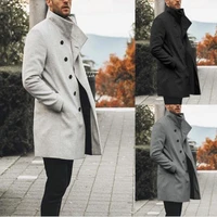 2021 autumn and winter new mens mens mid length stand up collar woolen trench coat