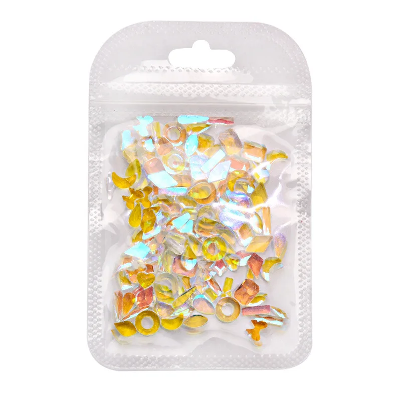 

100 PCs Nail Beauty Fairy Aurora Magic Color Flat Bottom Transparent Crystal Mixed Nail Jewelry Shaped Stick-on Crystals