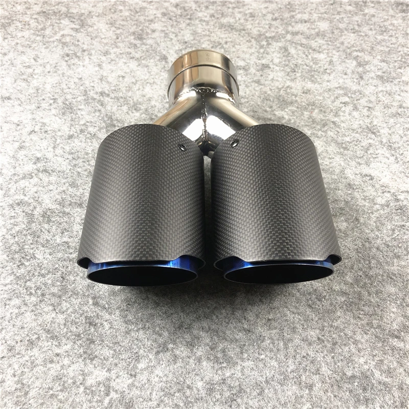 Matte Blue Один кусок Y Модель Универсальный глянцевый/матовый карбоновый автомобиль выхлопные Двойные наконечники+ 304 нержавеющая сталь глушитель Конец двойные трубы - Цвет: Matte Blue