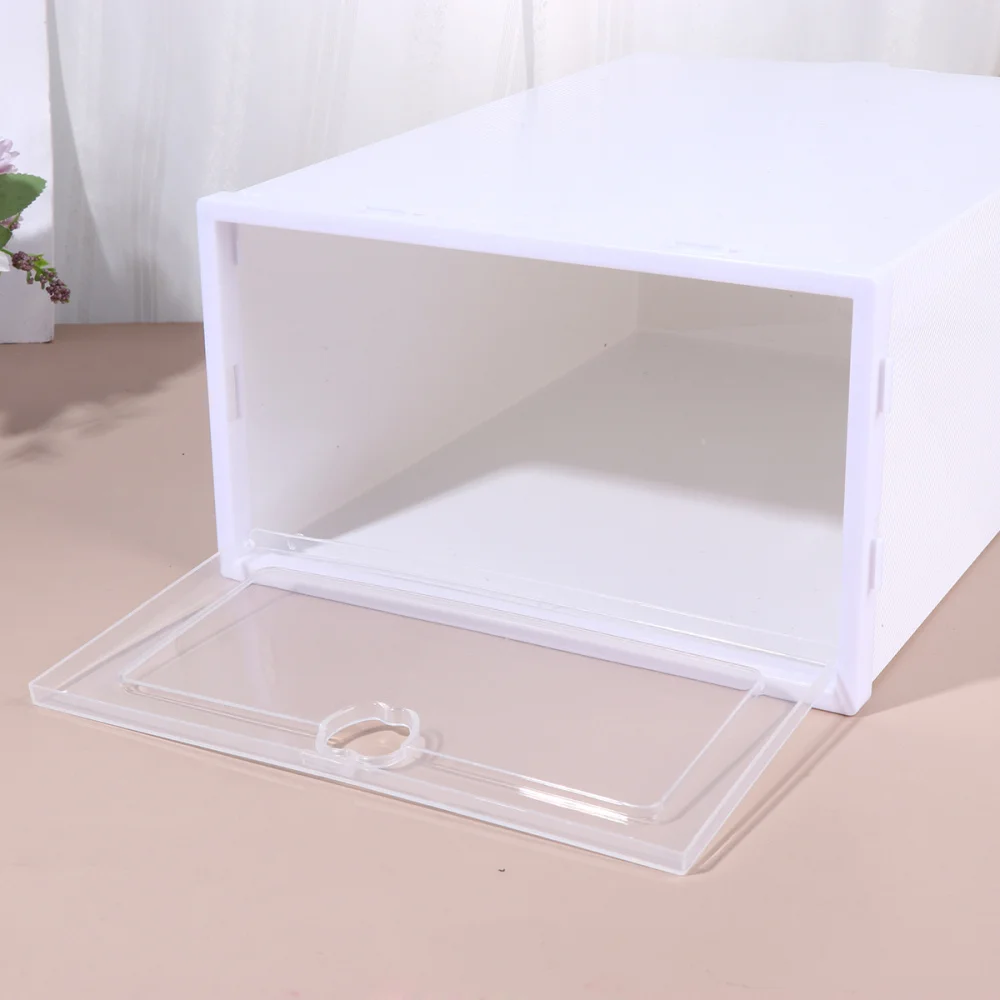 

6pcs Shoes Box Drawer Type Shoe Box Thicken Transparent Shoes Organizer Dust-proof Shoes Display Box (White, Random Frame Color)