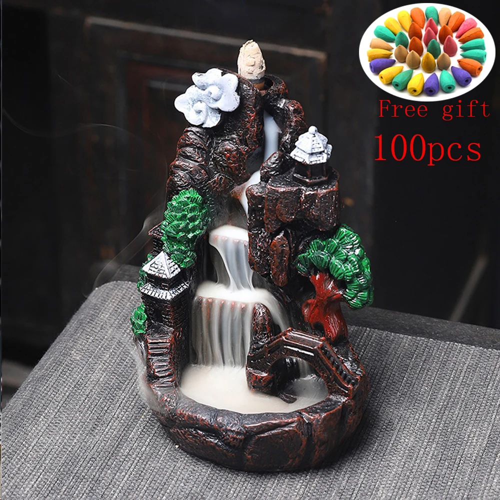 Mountains River Waterfall Incense Burner Fountain Backflow Aroma Smoke Censer Holder Office Home Unique Crafts+20 Incense Cones images - 6