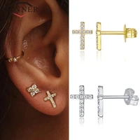 minimalist 925 sterling silver cz zircon stud earrings for women simple geometric cross gold silver earrings fashion jewelry