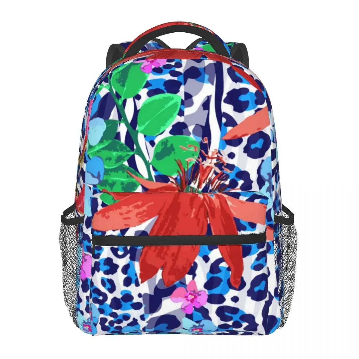 

Blue Zebra And Red Flowers Pattern Backpack School Bags Casual for Teenager Girls Shoulder Bag Travel Bags