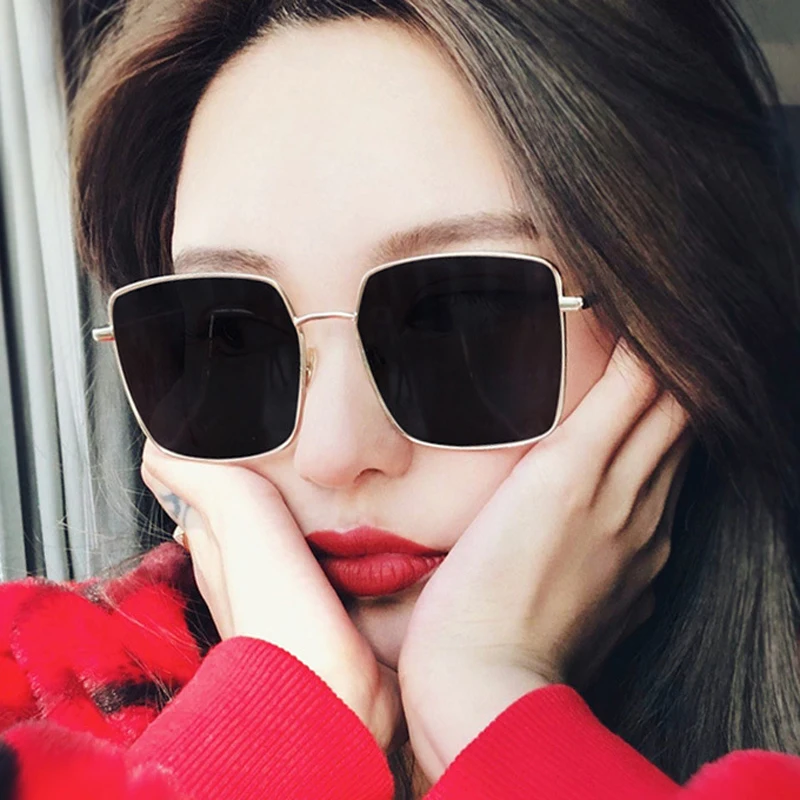 

New Oversized Sunglasses Women Metal Square Sunglass 2019 Brand Female Shades Mirror Big Size Frame Sun Glasses Gafas
