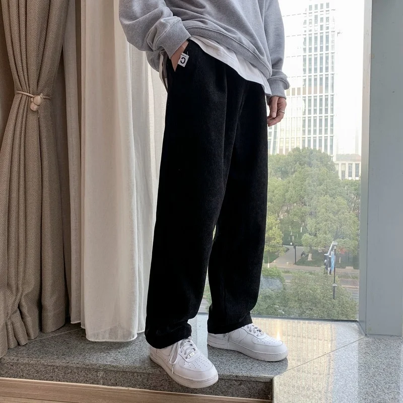 Брюки мужские вельветовые с высокой талией черные мягкие