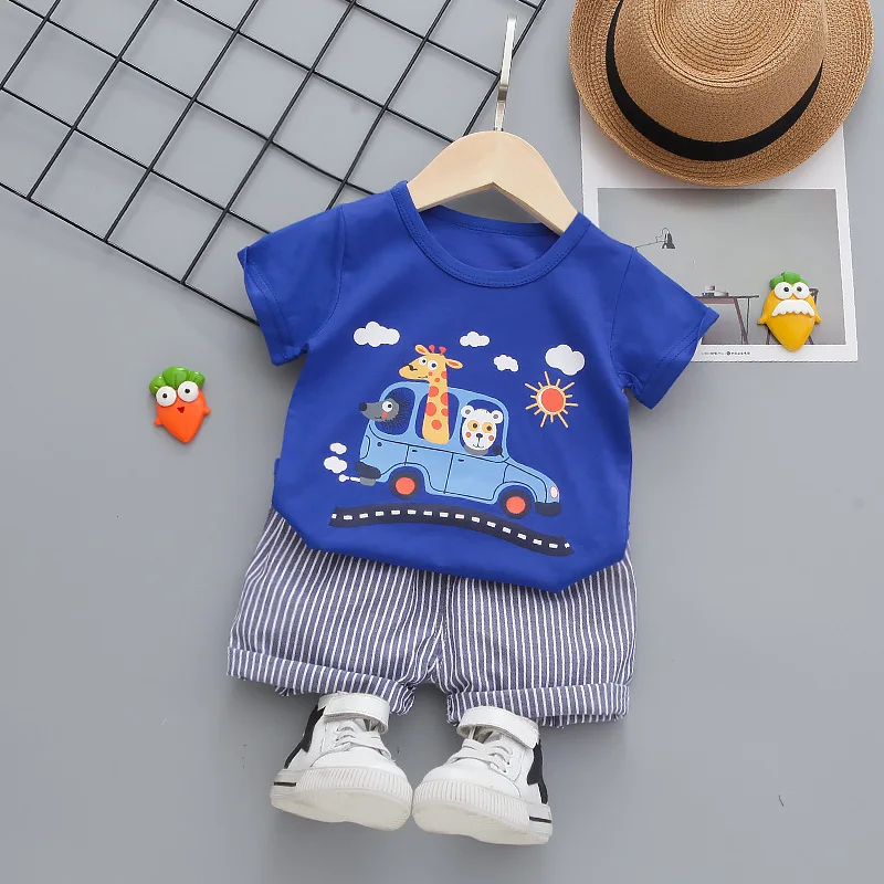 

1-4 Years Old Boy Baby Summer New Children's Clothing Cartoon Car Print All-Match Casual Short Sleeve And Shorts Two-Piece Sets