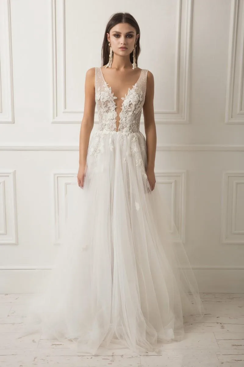 Vivian's bridal fashion свадебное платье в стиле бохо сексуальное Глубокий v-образный