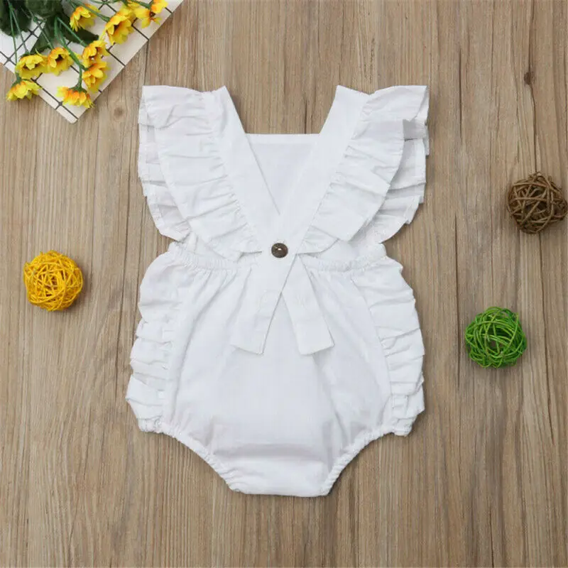 Pudcoco-Pelele liso con volantes para beb&eacute; reci&eacute;n nacido, ropa de verano, 2020-4