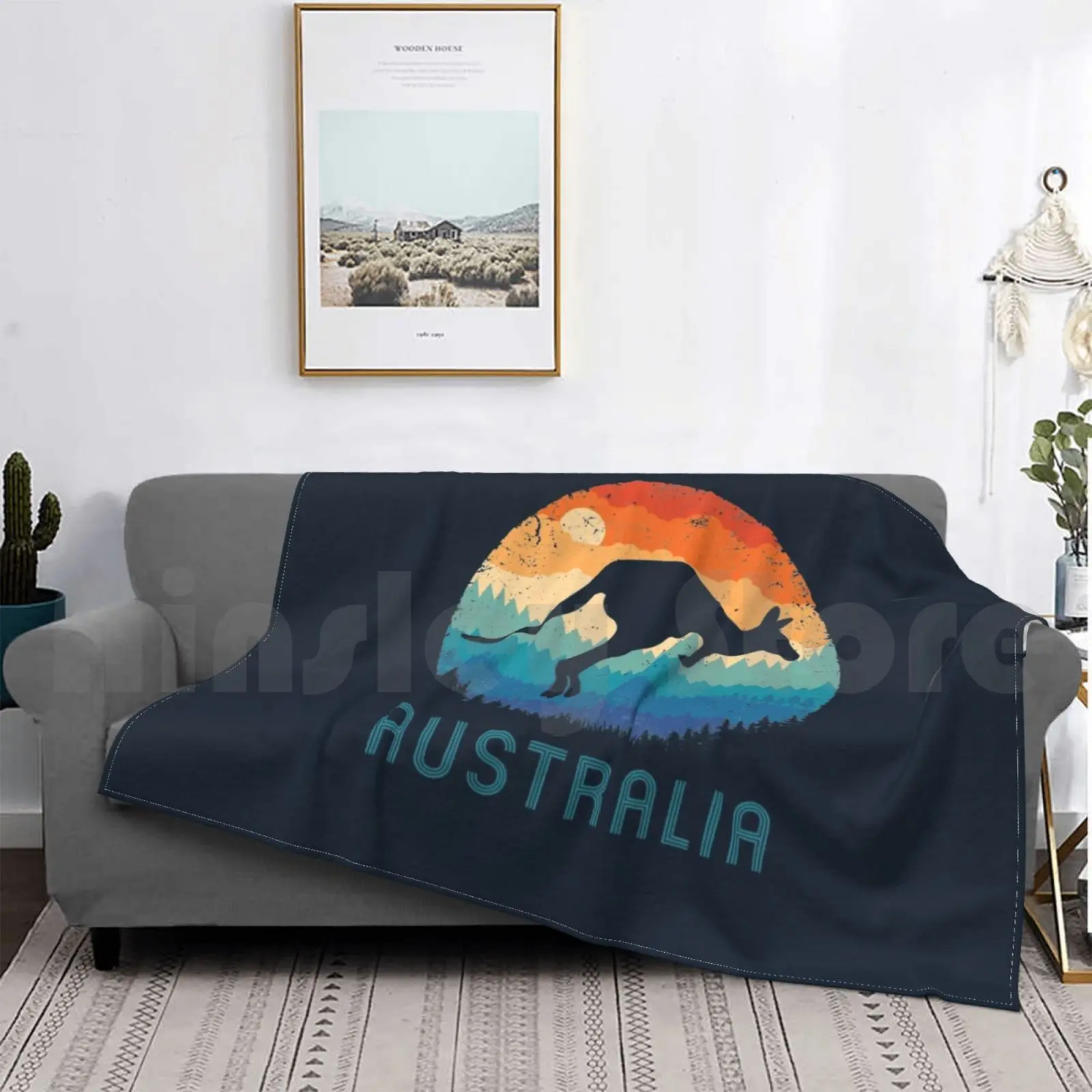 Australia Kangaroo Retro Blanket Fashion Custom Australia Kangaroo Outback Aussie