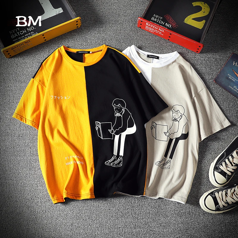 Контрастная модная футболка с коротким рукавом Мужская в стиле хип хоп мужская