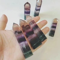 reiki energy natural fluorite crystal stone point striped green purple quartz gemstone healing hexagonal wand treatment decor