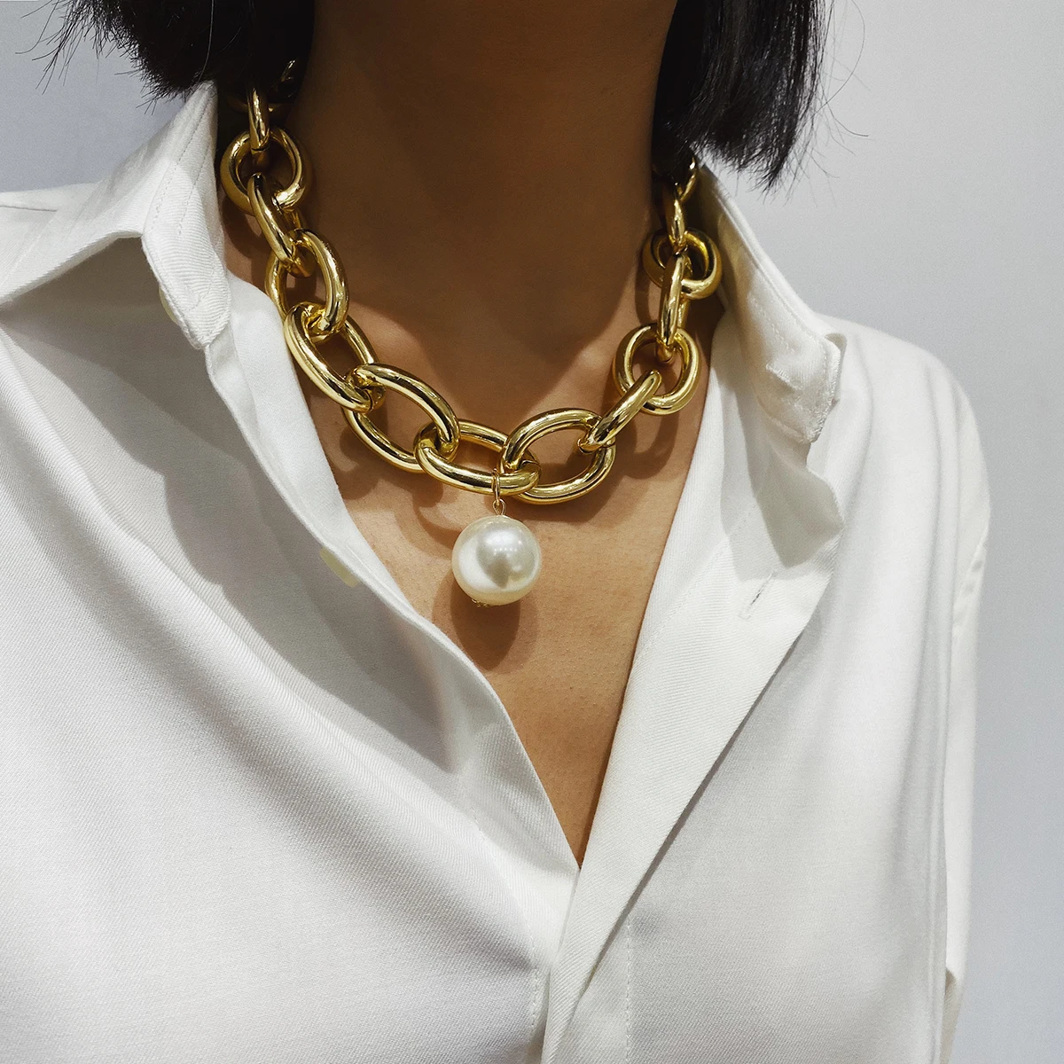 Винтажные гладкие кубинские цепи ожерелья женское готическое круглое жемчужное