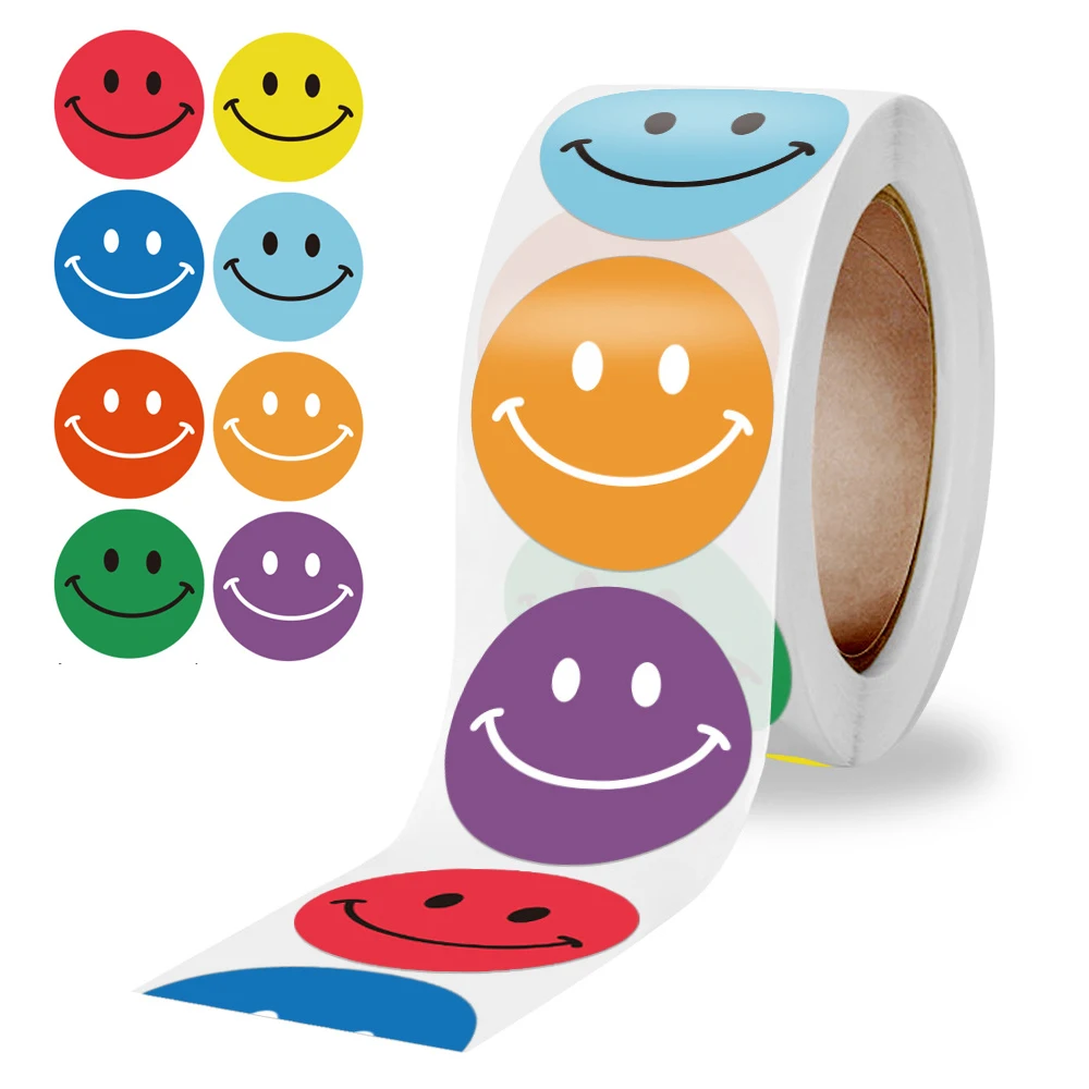 

500pcs/roll Reward Smiling Face Stickers Cute Inspirational Decorations Labels Car Laptop Motivational Sticker Kids Toys Gift