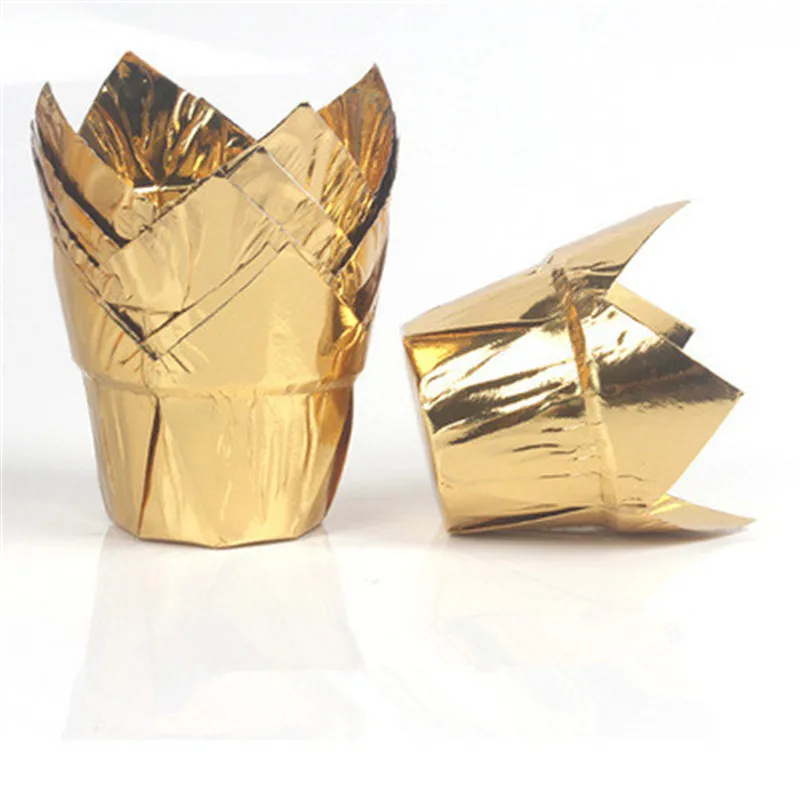 50 шт. золотые тюльпановые бумажные стаканчики для кексов оберточные выпечки