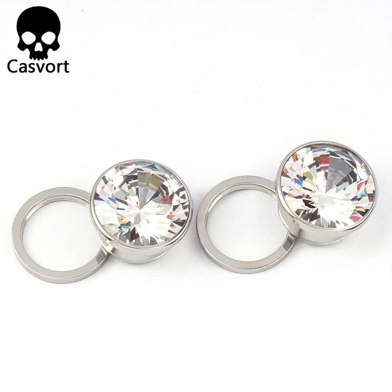Casvort, 2 шт., серьги-тоннели, Эспандеры, винт, нержавеющая сталь, кристаллы, шпильки, измерительные приборы, модные украшения для пирсинга тела, подарок