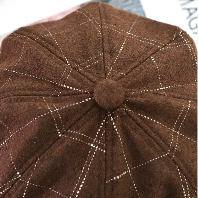 Винтажная клетчатая кепка газетчика Осень Зима Ретро восьмиугольная модная