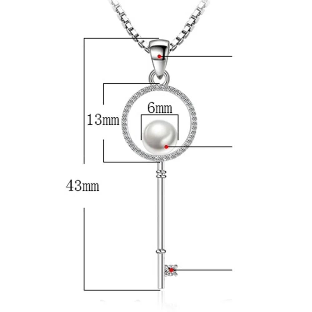 

NEHZY 925 Sterling Silver New Woman Fashion Jewelry High Quality Pearl Crystal Zircon Key Hollow Pendant Necklace Length 45CM