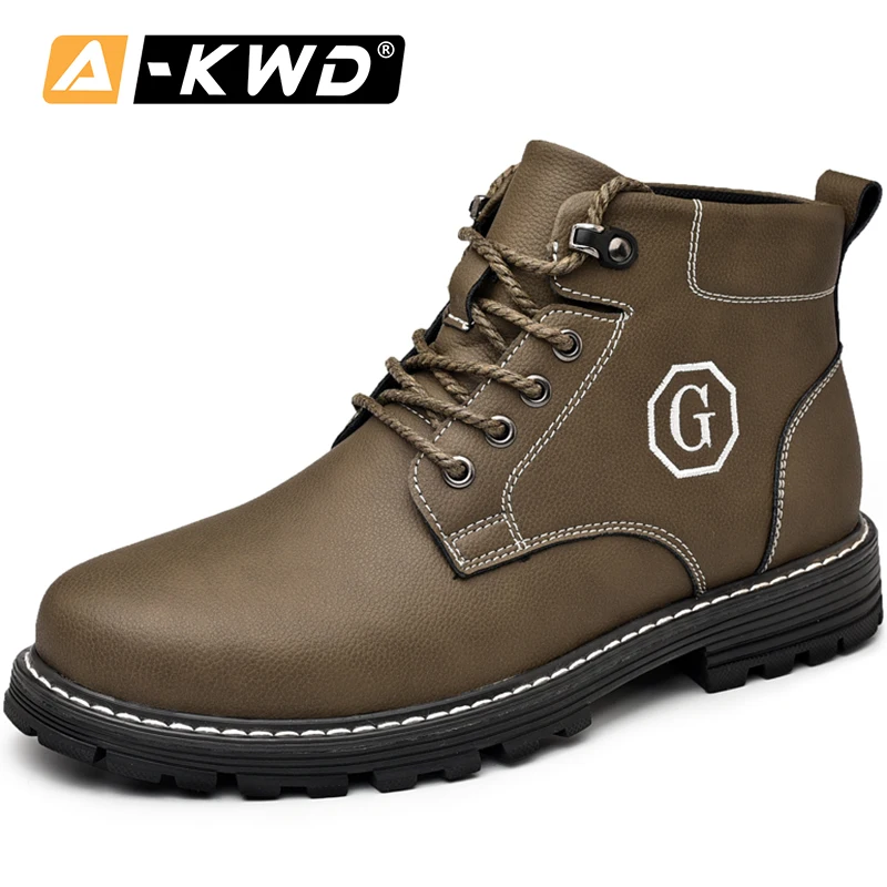 

2019 Fashion Black Khaki Men Winter Boots Lace-up High Top Working Shoes Waterproof Werk Schoenen Autumn Single Man Boots Shoes