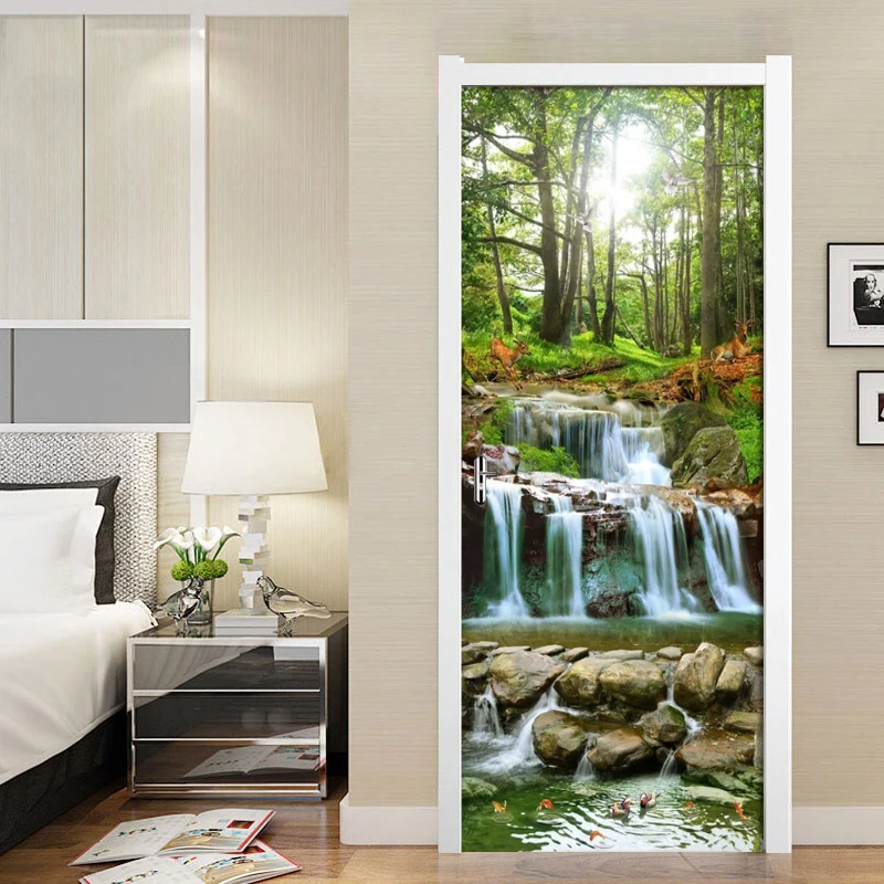 Лесной поток водопад пейзаж наклейки на дверь 3D обои для гостиной Декор двери