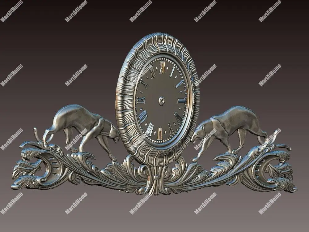 Часы с двумя гепардами 3D STL модель для ЧПУ гравировки и печати рельеф поддержка