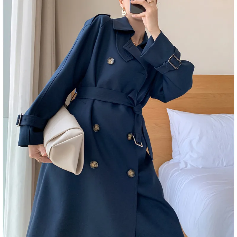 

European American Top Quality Autumn Spring Trench Coat Women Plus Size Long Coat Simple Chic Classic Female Windbreaker