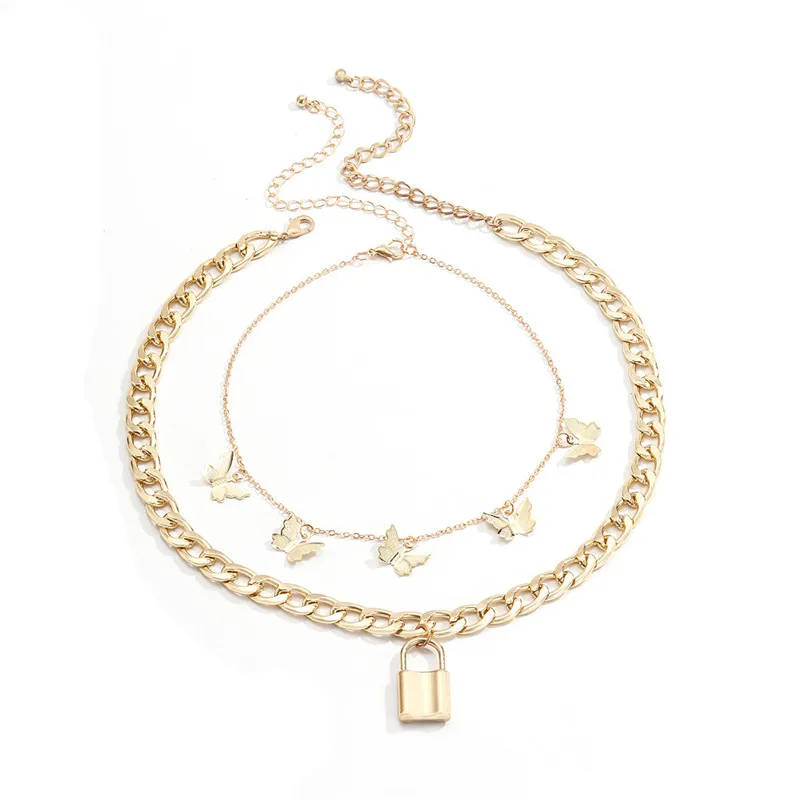

Bohemian Cute Butterfly Choker Necklace for Women Retro Multilayer Clavicle Chain Lock Pendants Chain Female Chocker Jewelry