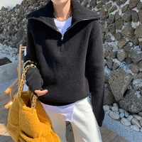 fashion thick turtleneck zipper pullover sweaters women loose solid color lazy elegant female knitting jumpers autumn winter2021