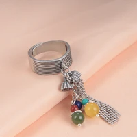 silver 925 real double hi words lotus ring with lapis lazuli beeswax jasper nanhong agate beads retro long chain ethnic jewelry
