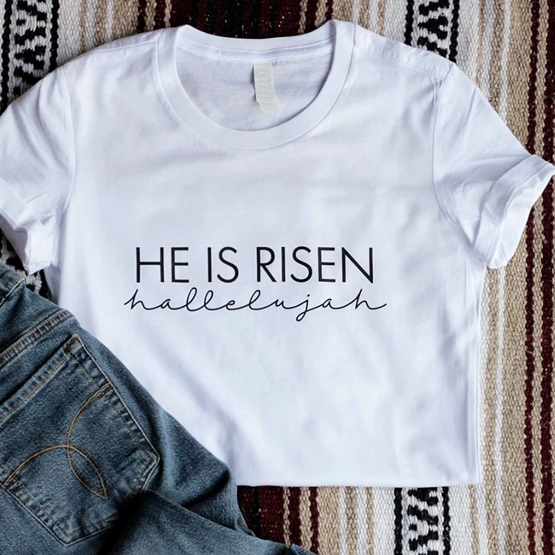 Женская футболка с короткими рукавами He Is Risen Hallelujah Tumblr 100% хлопок забавная