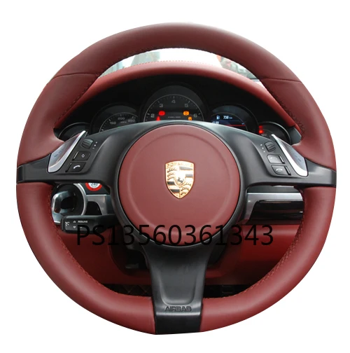 

DIY hand-stitched steering wheel cover fit for Porsche Cayenne Macan Panamera 718 911 leather grip cover