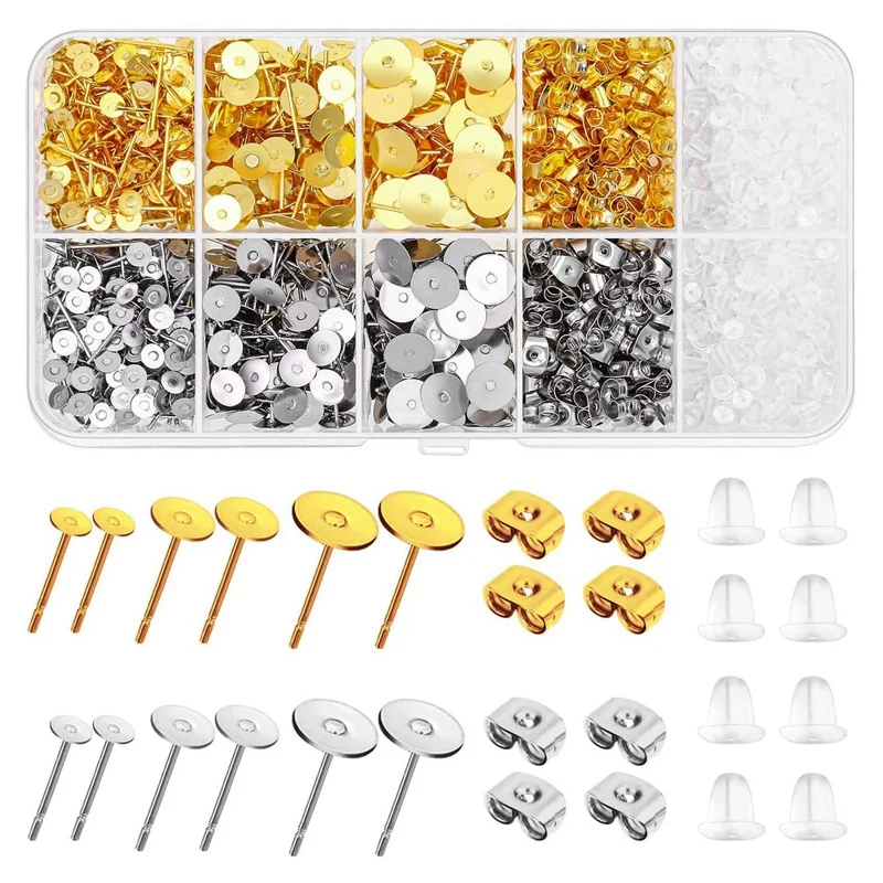 

Earring Posts and Backs, 1460Pcs Stud Earring Making Kit with Earring Base and Earring Backs for Jewelry Making