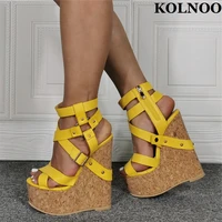 kolnoo new handmade womens wedge heeled sandals cross straps sexy evening club summer shoes elegant fashion party prom shoes