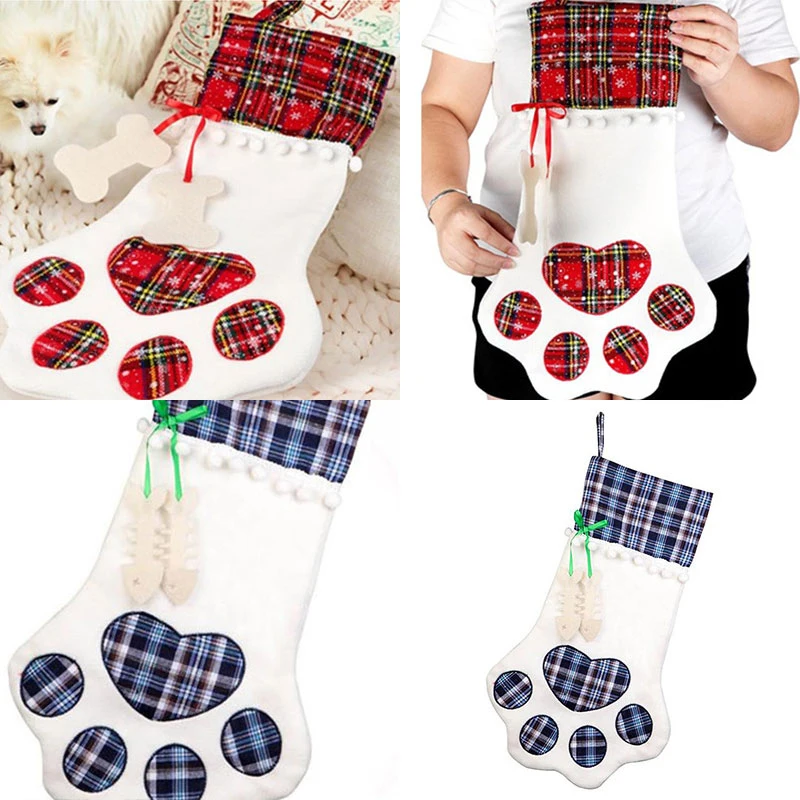 Популярные Рождественские Чулки в виде кошачьих лап подвесные украшения для