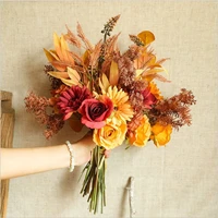gerbera daisy artificial flowers bouquet for xmas autumn winter leaves fake rose silk flower home wedding party birthday decors