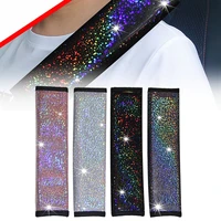 hot sale fashion 2pcs glimmer car seat belt shoulder pads luster shiny rhinestones car decor accessories for women fast delivery