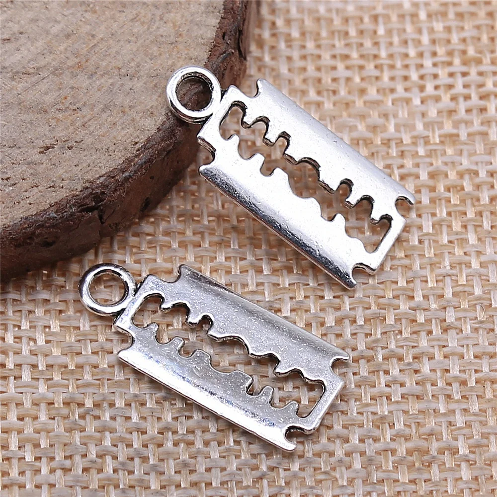 

WYSIWYG 20pcs Alloy Silver Color Razor Blade Charms Bracelet Necklace Pendant Charms For Jewelry Making Handmade Craft 24x11mm