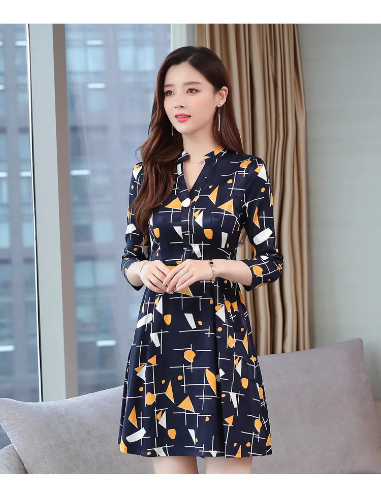 Vintage Print Chiffon Long Sleeve Mini Dress Autumn Winter Chic Plus Size Women Bodycon Dress Elegant Femal Party Vestidos