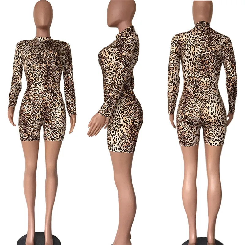 

Leopard Jumpsuit Women Spring Autumn Rompers Long Sleeve Print Playsuits Fashion Skinny Overalls Casual One Piece Jumpsuits Mono
