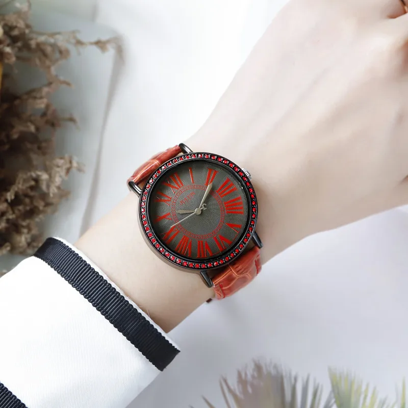 

Women Big Dial Wristwatch Woman Dress Luxury Rhinestone Watches Fashion Casual Quartz Leather Watch Girl Young Teenager Clockes