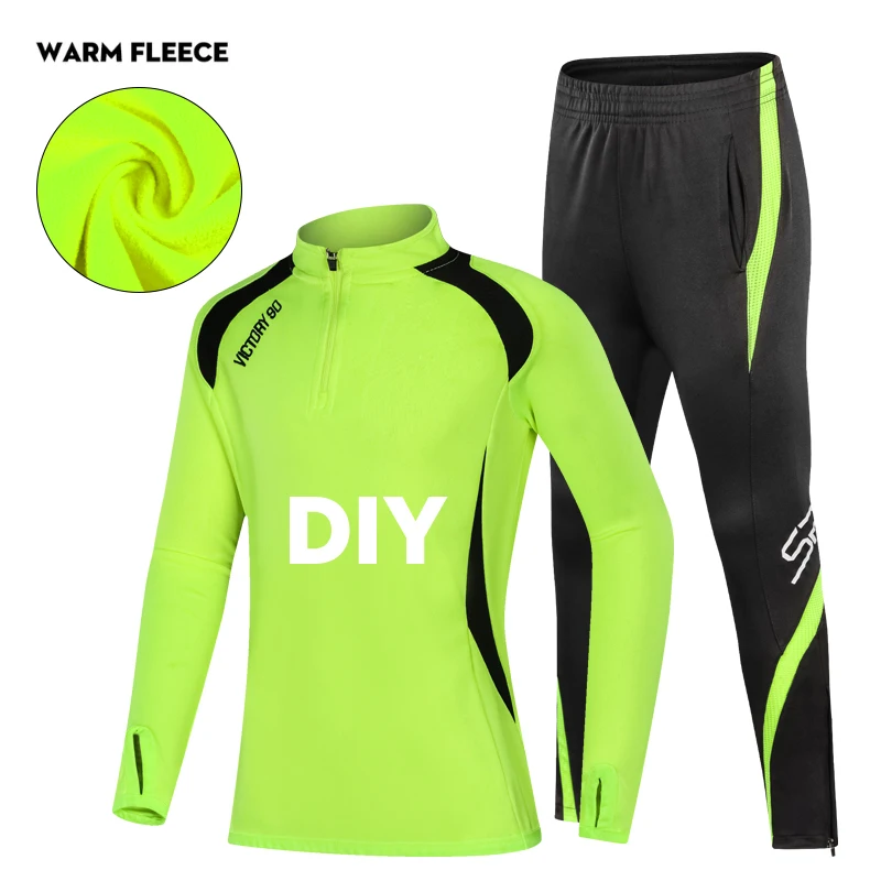 neon warm fleece DIY Зимняя Молодежная Спортивная одежда для баскетбола, футбола, бега, одежда для бега, длинные штаны, теплая спортивная куртка для фитнеса, пальто на молнии, футбольные рубашки - Цвет: neon warm fleece DIY
