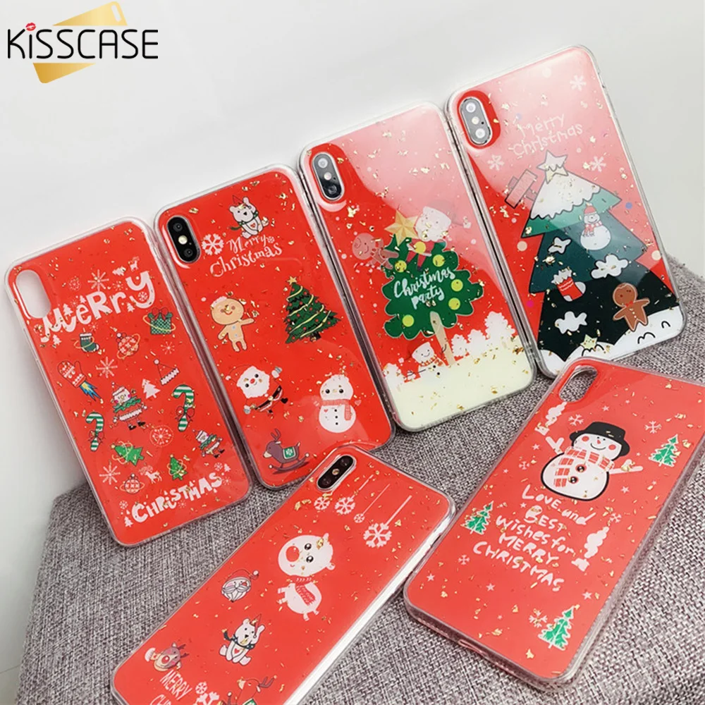 KISSCASE эпоксидный Блестящий Мягкий Рождественский чехол для iPhone X XR XS MAX 7 8 7Plus Elk