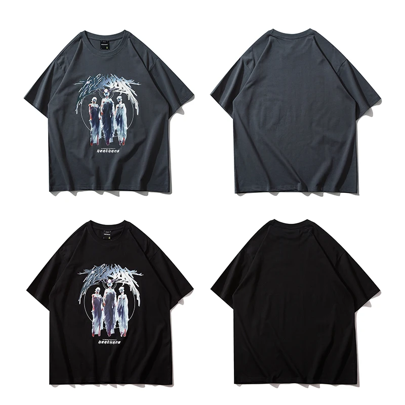 

Hip Hop Summer Short sleeve T Shirts Mens O-Neck Cotton Casual Oversize Portrait Cartoon Print Breath Streetwear Couple T-shirts