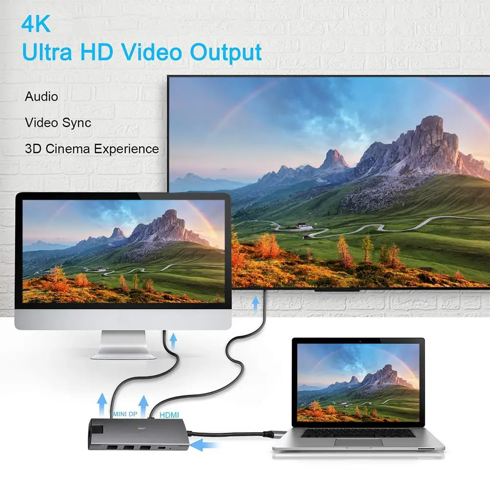 Новый 9 в 1 USB C концентратор многопортовый type гигабитный Ethernet Ультра высокая